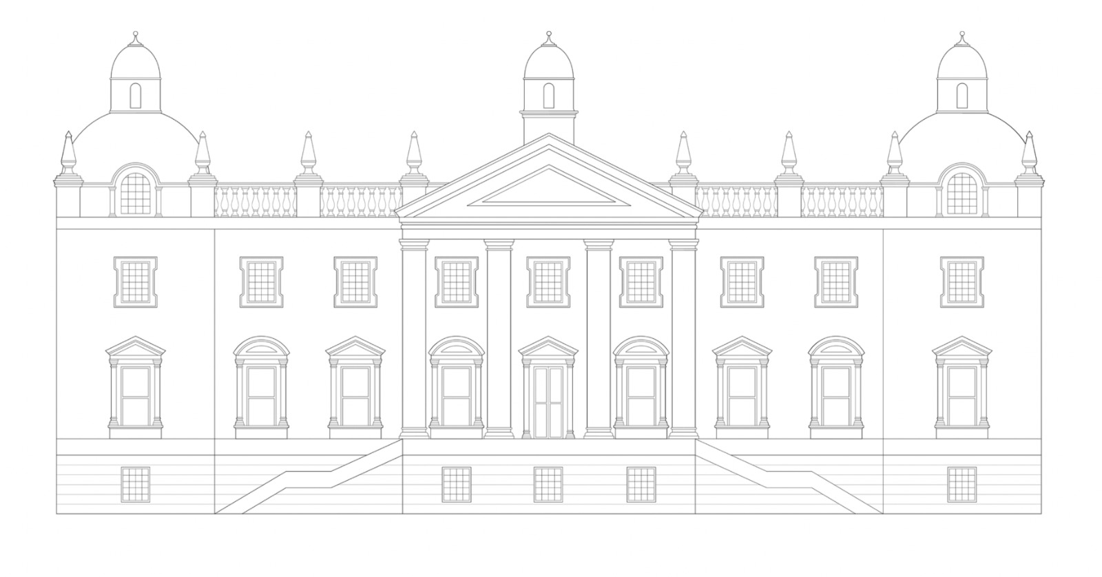 Neo-Classical Mansion with Triple Cupolas & Portico