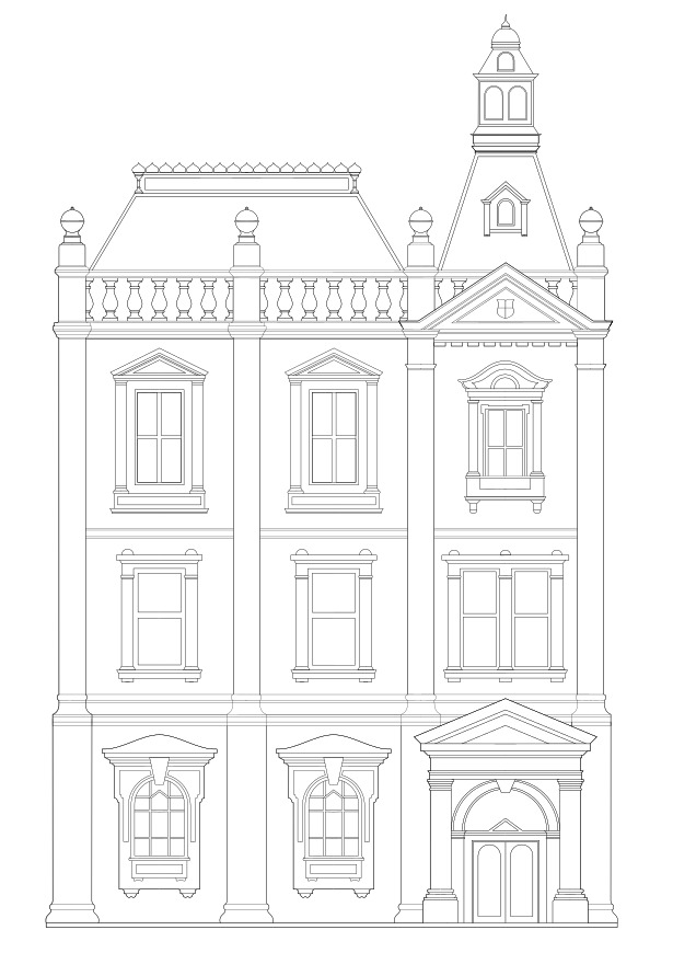 Multi-Tiered Classical Façade with Mansard Roof & Cupola