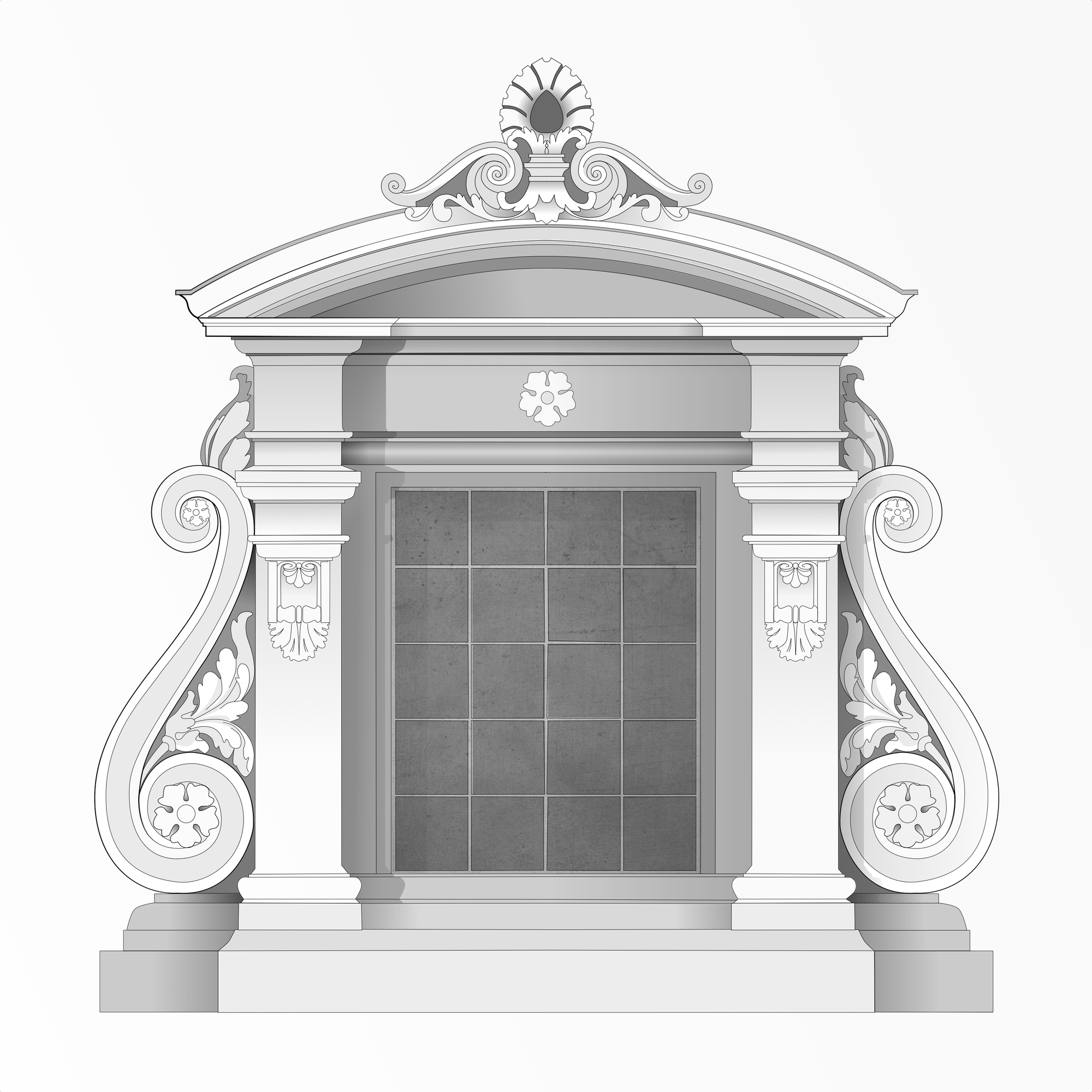 Baroque Segmental Dormer & Volute Detail